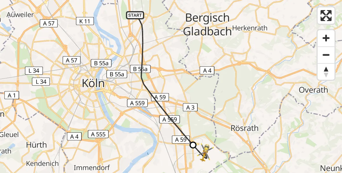 Flugroute Rettungshubschrauber Köln - Köln Bonn Flughafen, 06 Juni 2026, 19:44