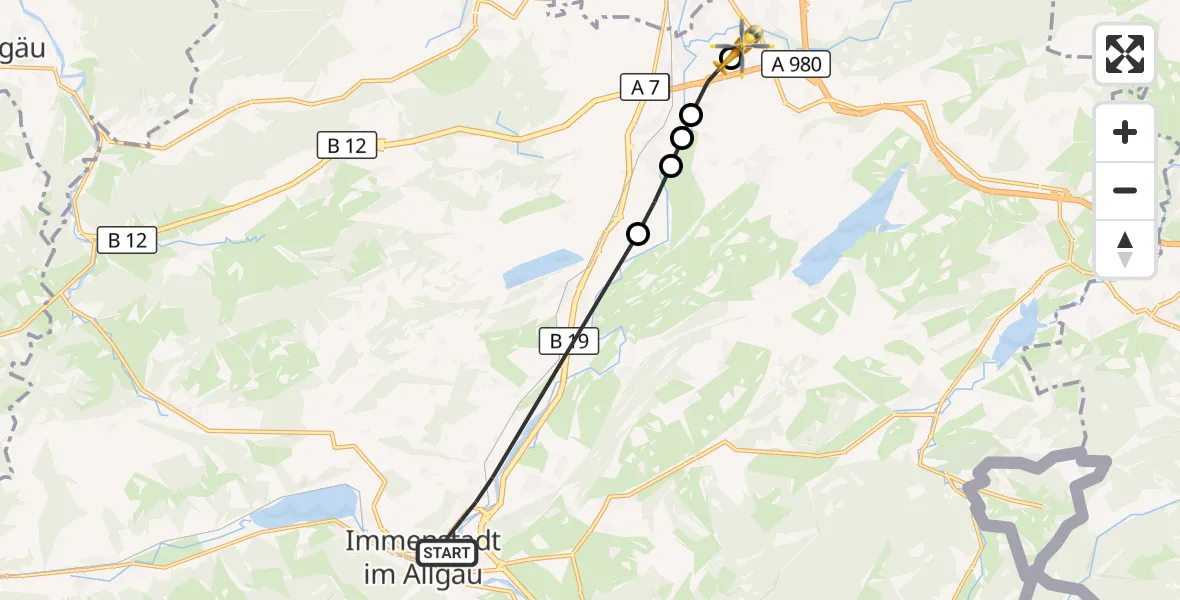 Flugroute Rettungshubschrauber Immenstadt i.Allgäu - Kempten-Durach Flugplatz, 06 Juni 2026, 19:45