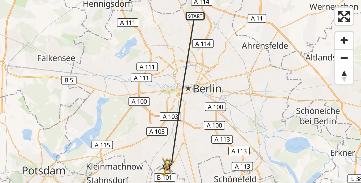 Flugroute Rettungshubschrauber Berlin - Großbeeren, 06 Juni 2026, 19:54