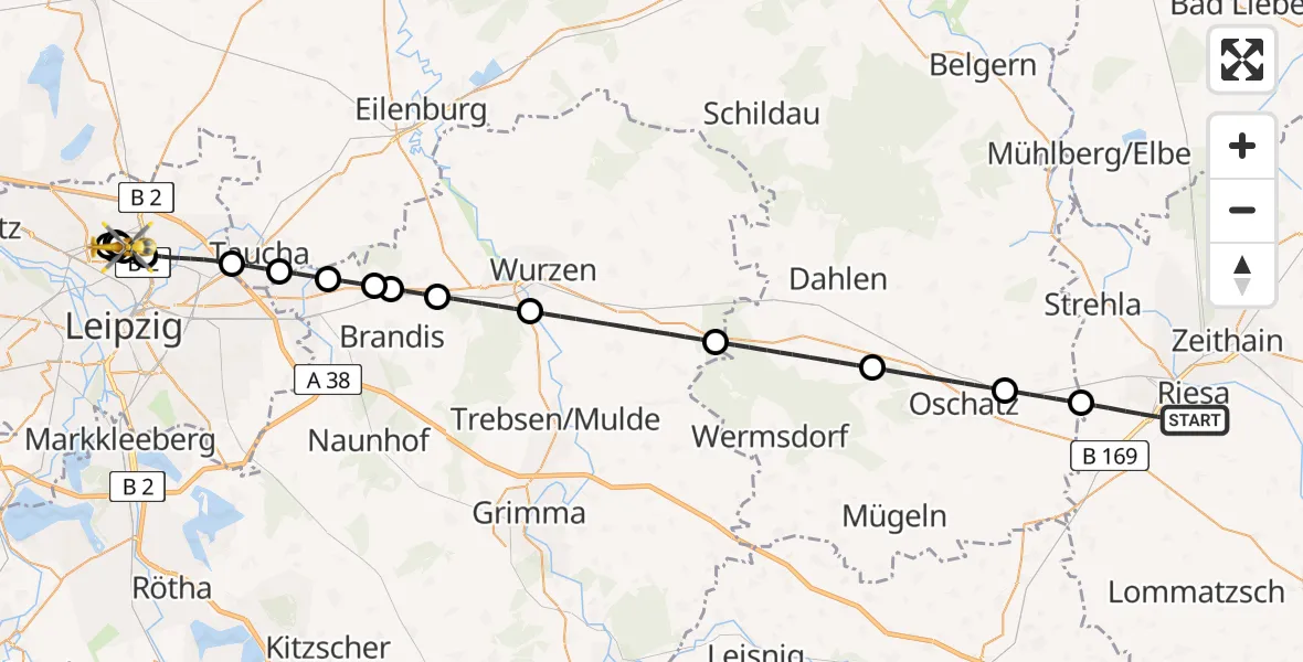 Flugroute Rettungshubschrauber Riesa - Sankt Georg Hospital Leipzig Reserve, 06 Juni 2026, 20:29