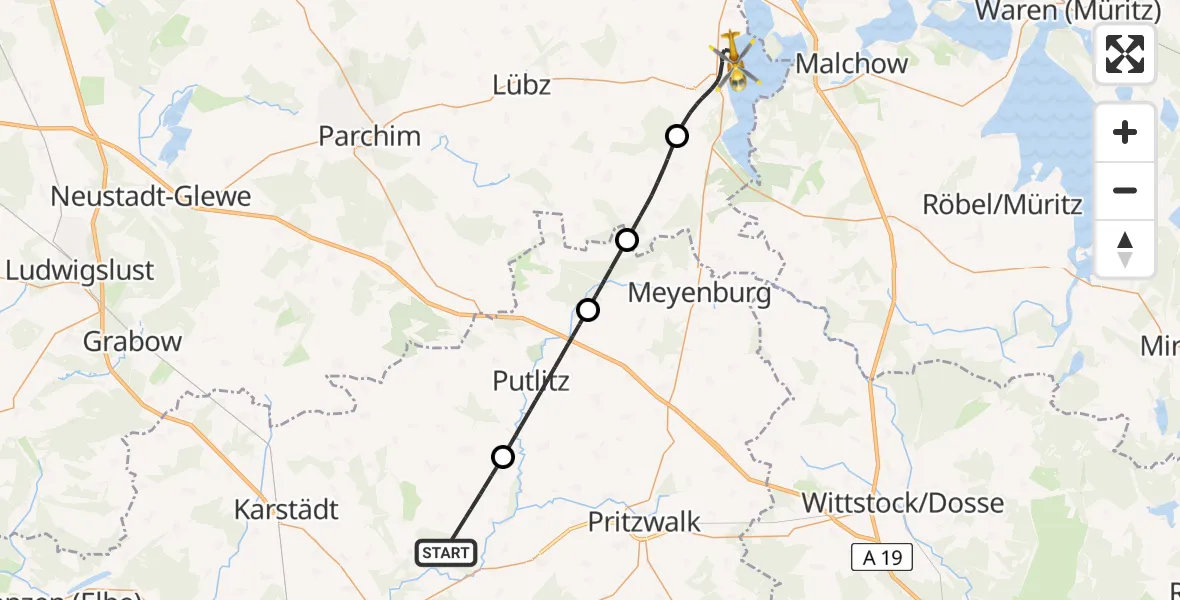 Flugroute Rettungshubschrauber Groß Pankow (Prignitz) - Plau am See, 06 Juni 2026, 20:30