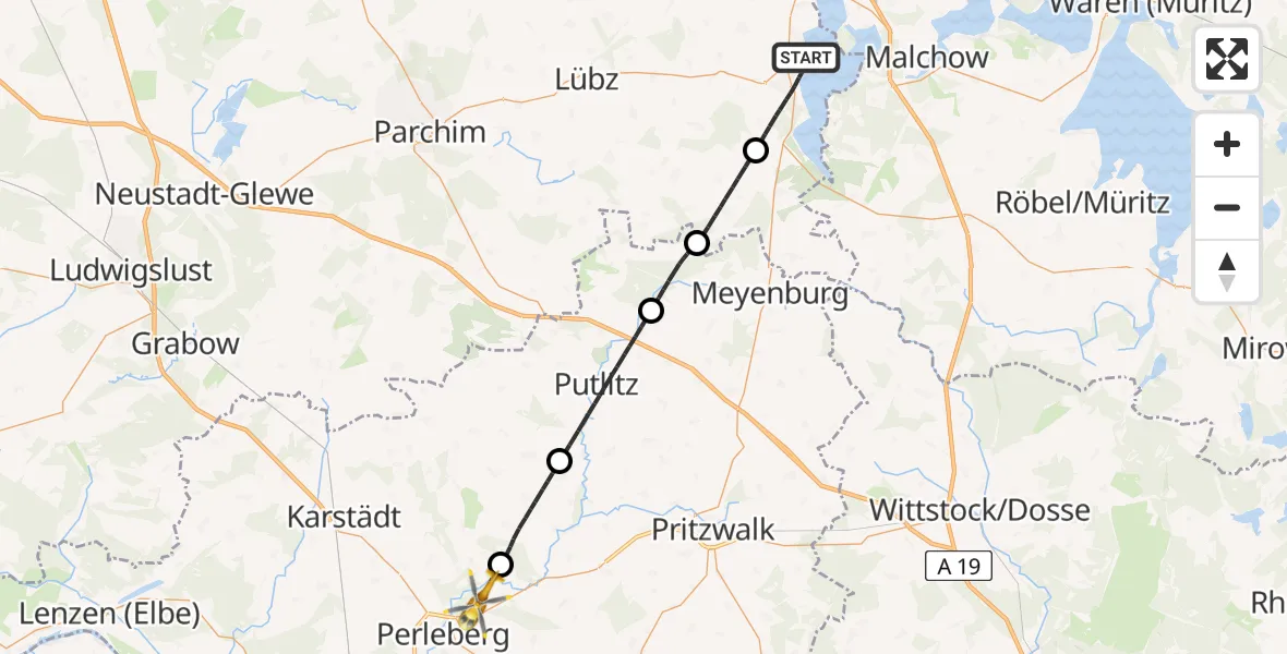 Flugroute Rettungshubschrauber Plau am See - Perleberg, 06 Juni 2026, 21:10
