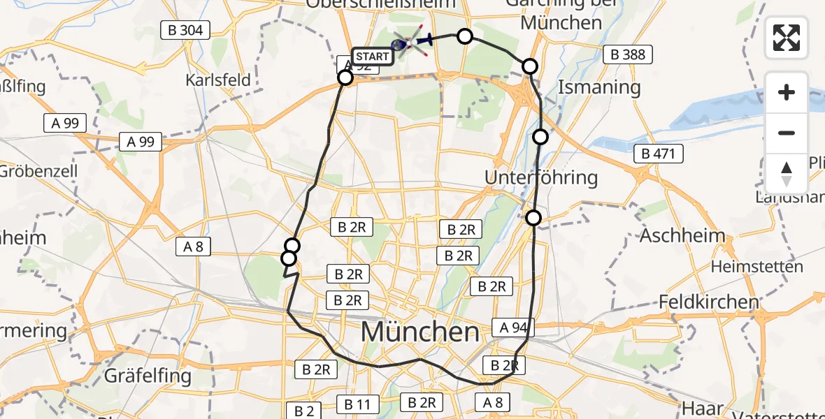 Flugroute Polizeihubschrauber Oberschleißheim - Oberschleißheim, 06 Juni 2026, 21:12