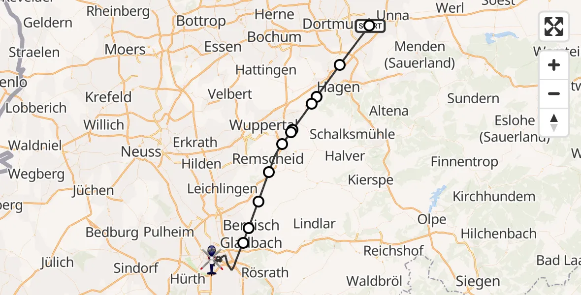 Flugroute Polizeihubschrauber Dortmund Flughafen - Köln, 06 Juni 2026, 23:14