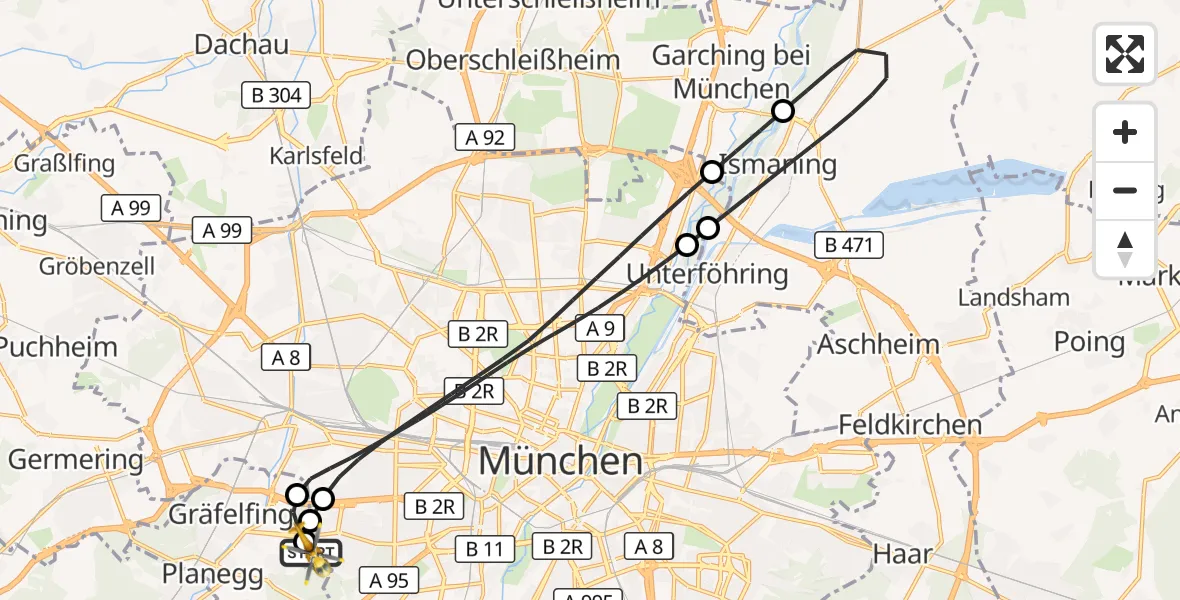 Flugroute Rettungshubschrauber DRF Air Rescue München Hubschrauberlandeplatz - DRF Air Rescue München Hubschrauberlandeplatz, 06 Juni 2026, 23:19