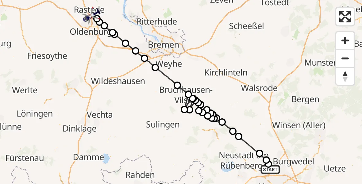 Flugroute Polizeihubschrauber Flughafen Hannover - Oldenburg Police Hubschrauberlandeplatz, 06 Juni 2026, 23:47