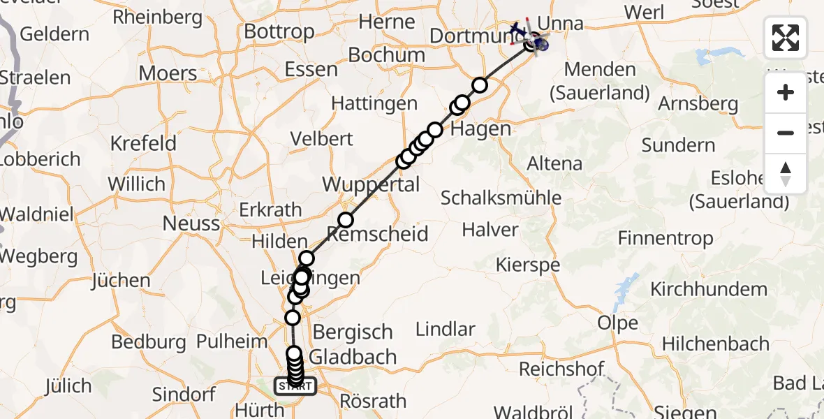 Flugroute Polizeihubschrauber Köln - Dortmund Flughafen, 07 Juni 2026, 00:56