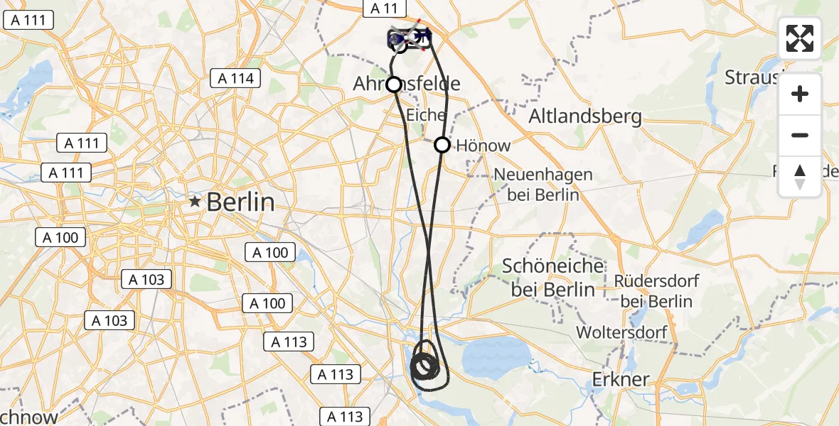 Flugroute Polizeihubschrauber Ahrensfelde Hubschrauberlandeplatz - Ahrensfelde Hubschrauberlandeplatz, 07 Juni 2026, 01:55