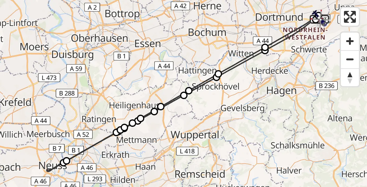 Flugroute Polizeihubschrauber Dortmund Flughafen - Dortmund Flughafen, 07 Juni 2026, 01:57