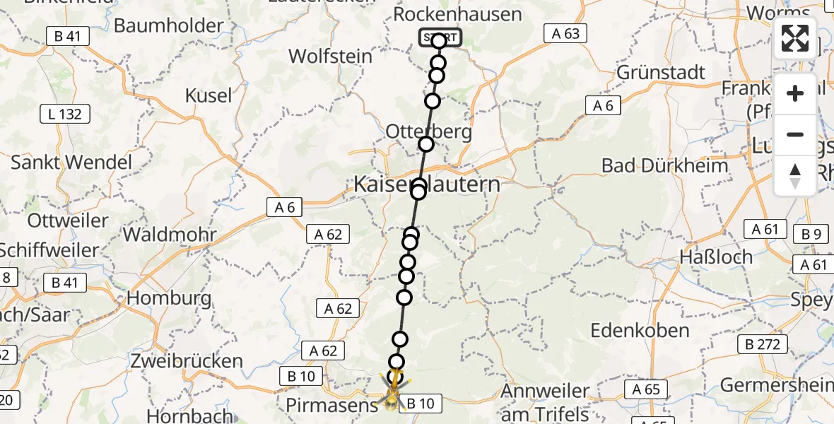 Flugroute Rettungshubschrauber Imsweiler UL - Münchweiler an der Rodalb, 07 Juni 2026, 05:11