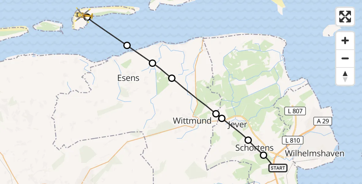 Flugroute Rettungshubschrauber Sande - Langeoog Flughafen, 07 Juni 2026, 05:15