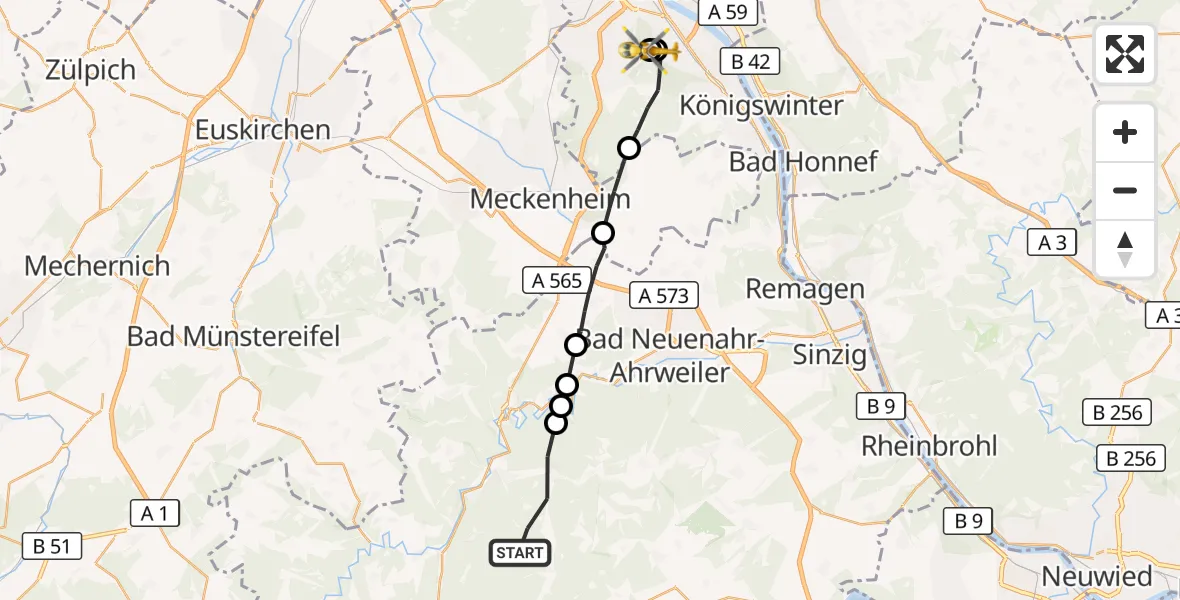 Flugroute Ambulanzhubschrauber Kesseling - Bonn University Hospital, 07 Juni 2026, 06:07