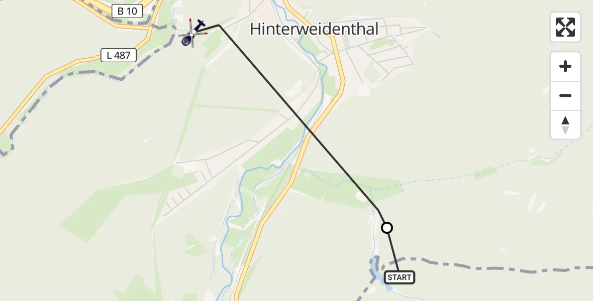 Flugroute Polizeihubschrauber Dahn - Hinterweidenthal, 07 Juni 2026, 06:47