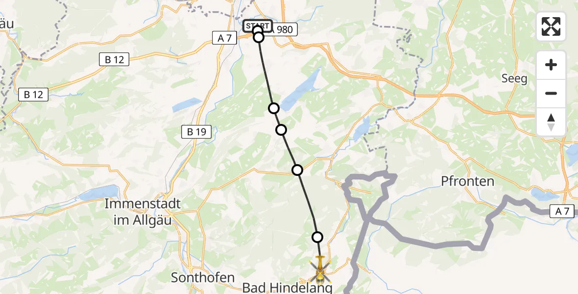 Flugroute Rettungshubschrauber Kempten-Durach Flugplatz - Bad Hindelang, 07 Juni 2026, 07:13