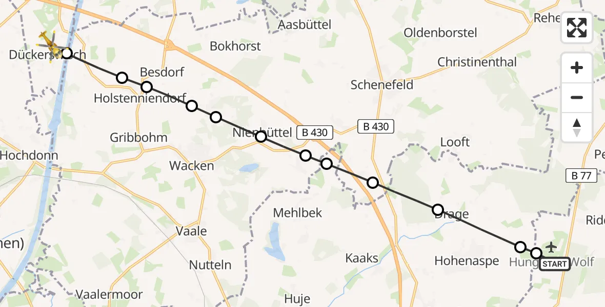 Flugroute Rettungshubschrauber Itzehoe Hungriger Wolf Flugplatz - Schafstedt, 07 Juni 2026, 07:13
