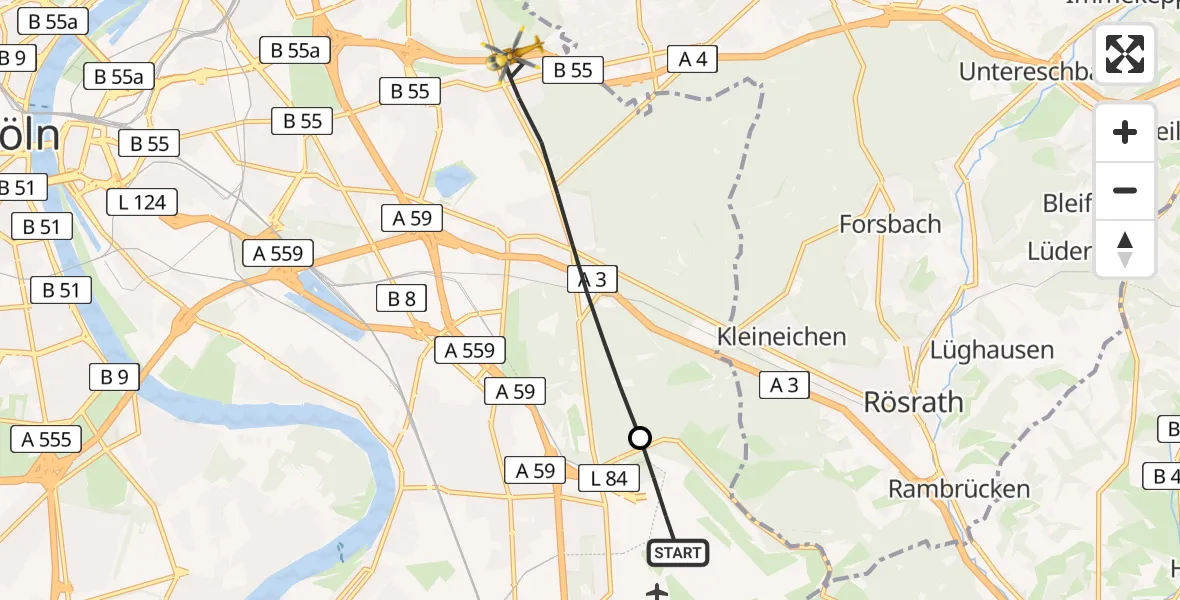 Flugroute Rettungshubschrauber Köln Bonn Flughafen - Köln, 07 Juni 2026, 07:35