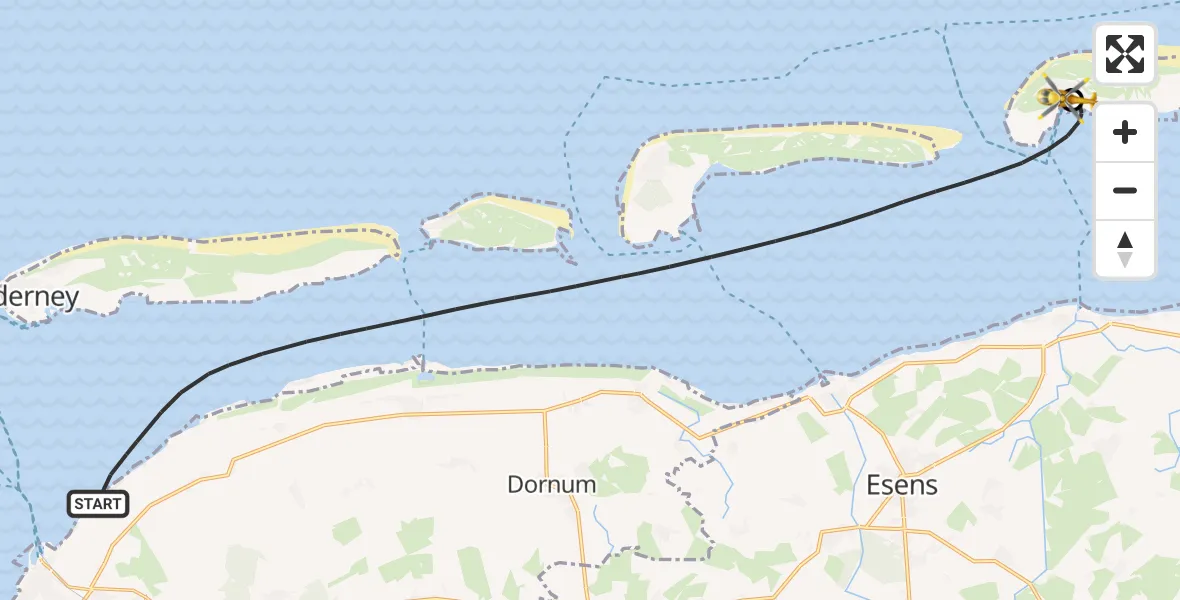 Flugroute Ambulanzhubschrauber Noordzee - Spiekeroog Notfall-Hubschrauberlandeplatz, 07 Juni 2026, 07:47