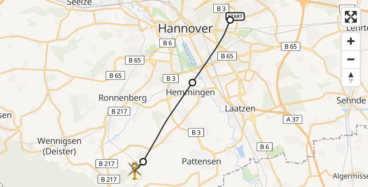 Flugroute Rettungshubschrauber Hannover Luftrettung Hubschrauberlandeplatz (Christoph 4) - Springe, 07 Juni 2026, 08:03
