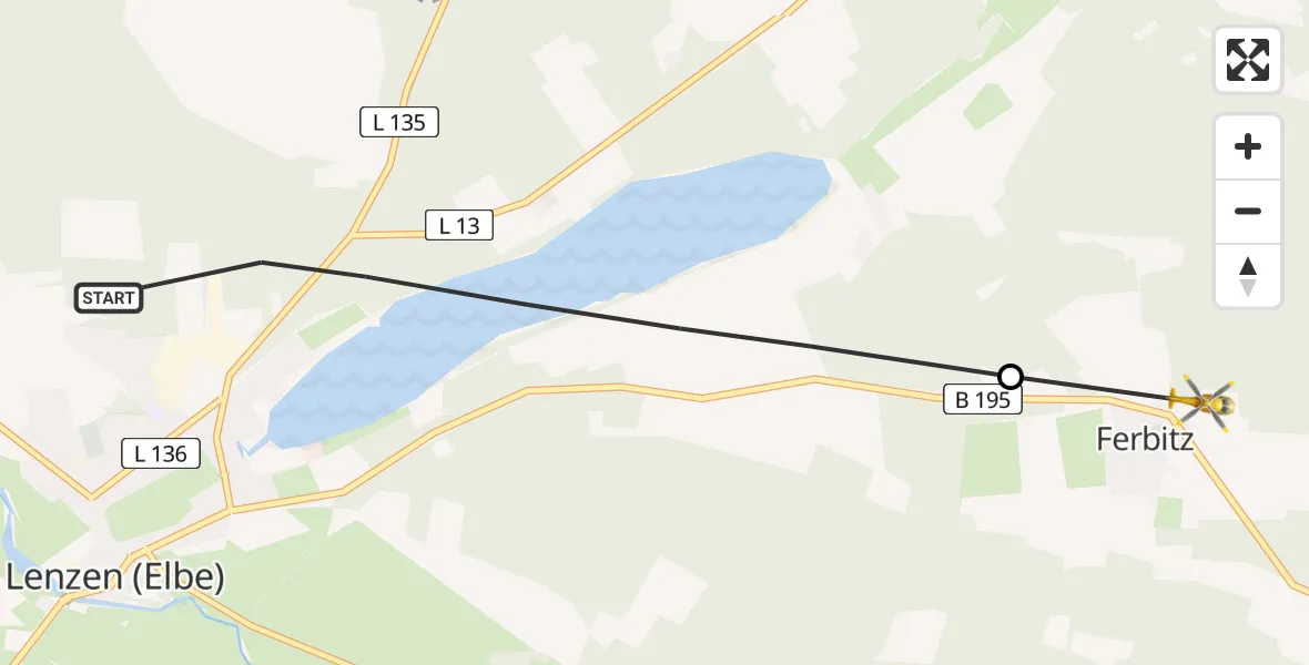 Flugroute Rettungshubschrauber Lenzen (Elbe) - Lanz, 07 Juni 2026, 08:33