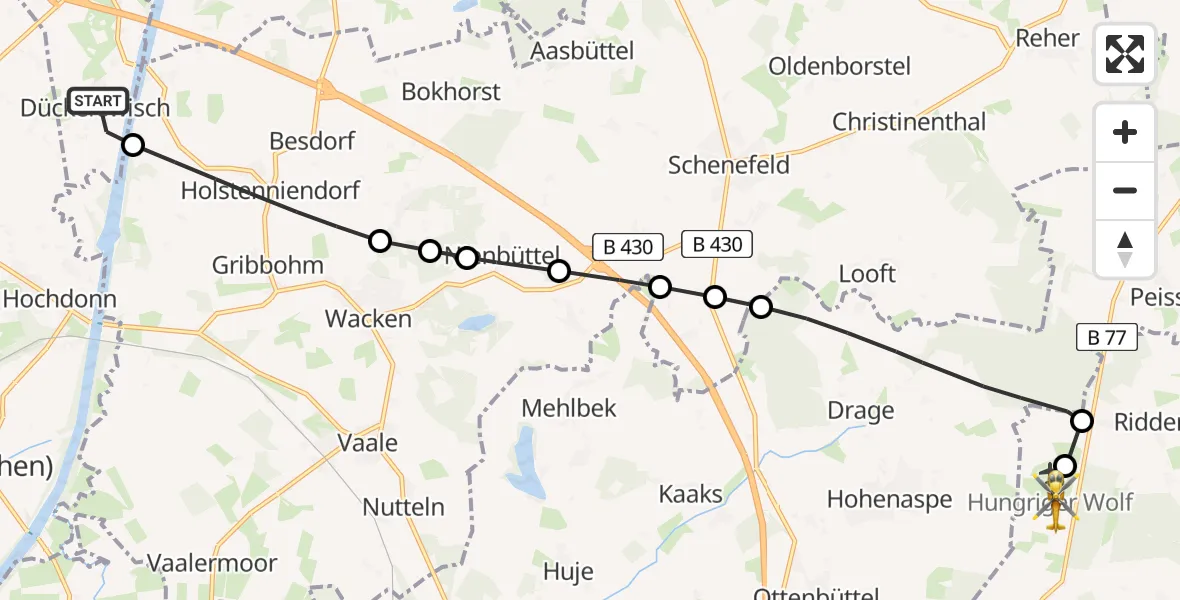 Flugroute Rettungshubschrauber Schafstedt - Itzehoe Hungriger Wolf Flugplatz, 07 Juni 2026, 08:33