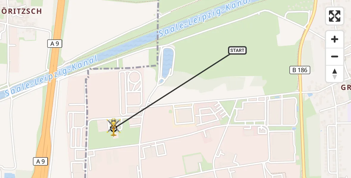 Flugroute Rettungshubschrauber Schkeuditz - ADAC Air Rescue Station Leipzig/Schkeuditz-Dölzig Hubschrauberlandeplatz (Christoph 61), 07 Juni 2026, 08:50