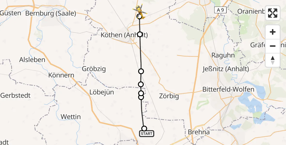 Flugroute Rettungshubschrauber Landsberg - Osternienburger Land, 07 Juni 2026, 09:09