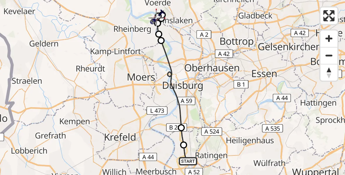 Flugroute Polizeihubschrauber Düsseldorf Flughafen - Rheinberg, 07 Juni 2026, 09:22