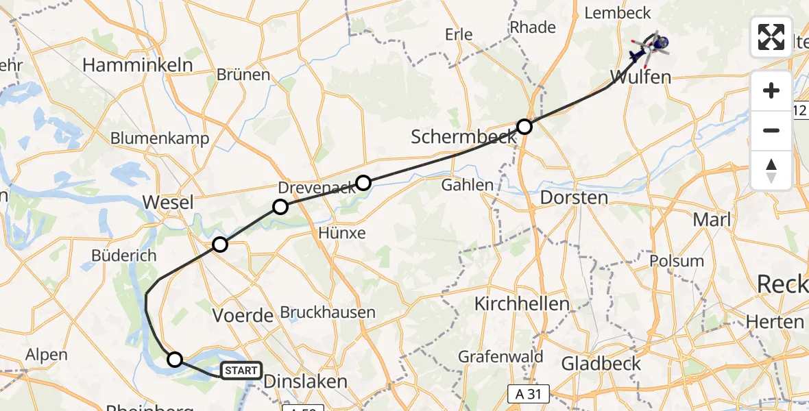 Flugroute Polizeihubschrauber Rheinberg - Dorsten, 07 Juni 2026, 09:39