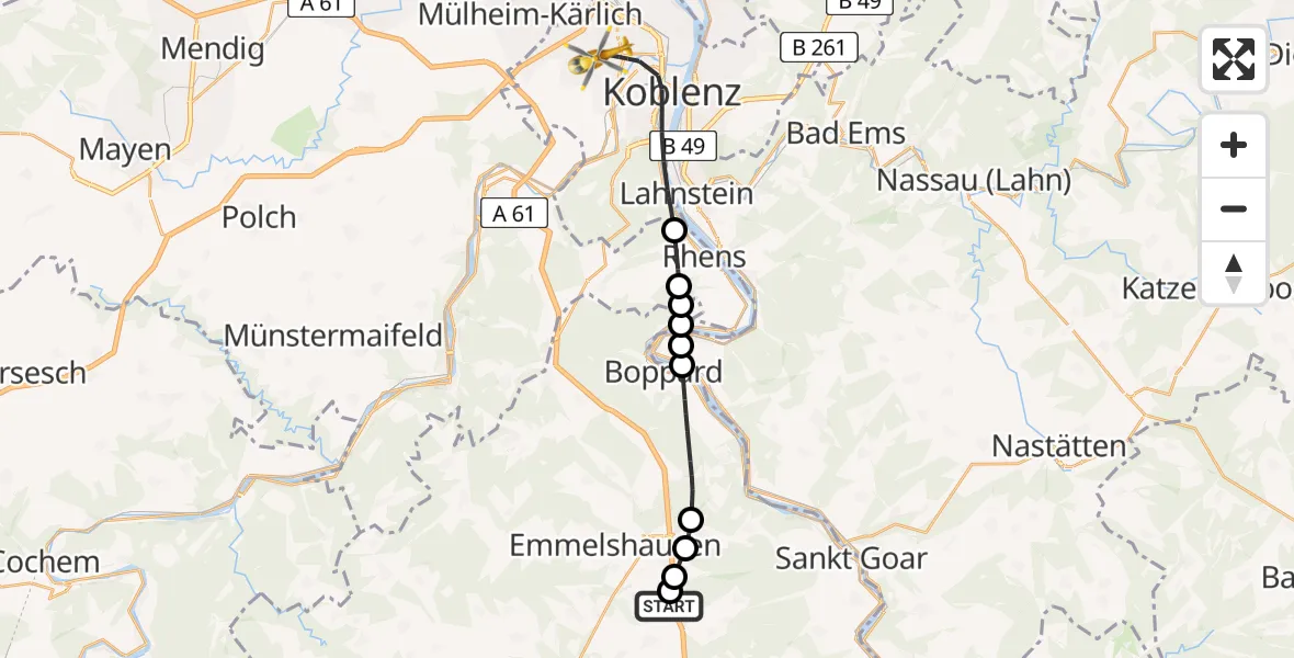 Flugroute Rettungshubschrauber Norath - Koblenz, 07 Juni 2026, 09:45