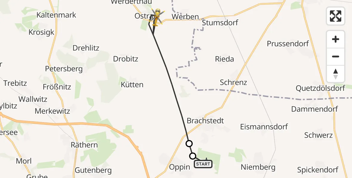 Flugroute Rettungshubschrauber Halle-Oppin Flugplatz - Petersberg, 07 Juni 2026, 09:55