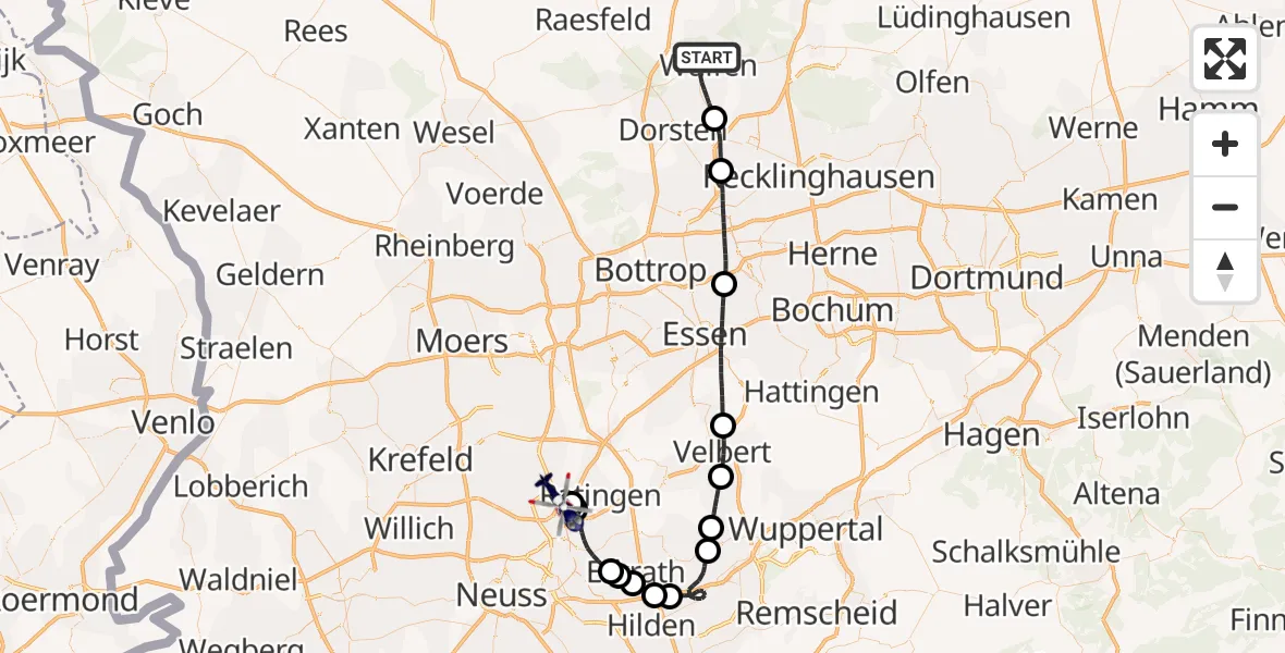 Flugroute Polizeihubschrauber Dorsten - Düsseldorf Flughafen, 07 Juni 2026, 09:58