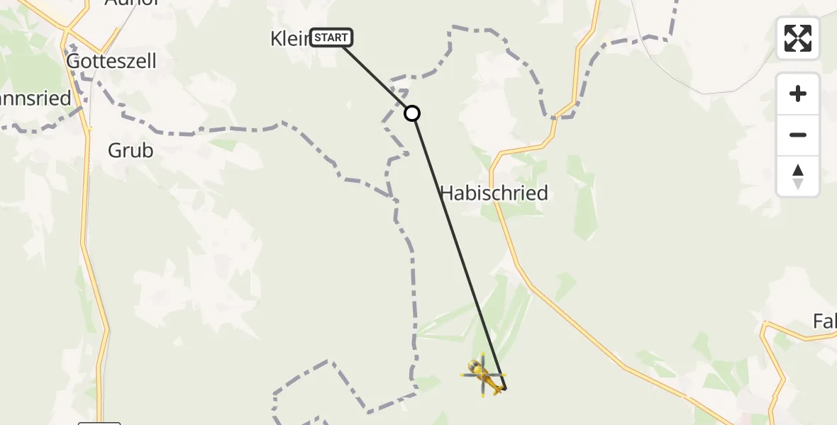 Flugroute Rettungshubschrauber Zachenberg - Bischofsmais, 07 Juni 2026, 09:57