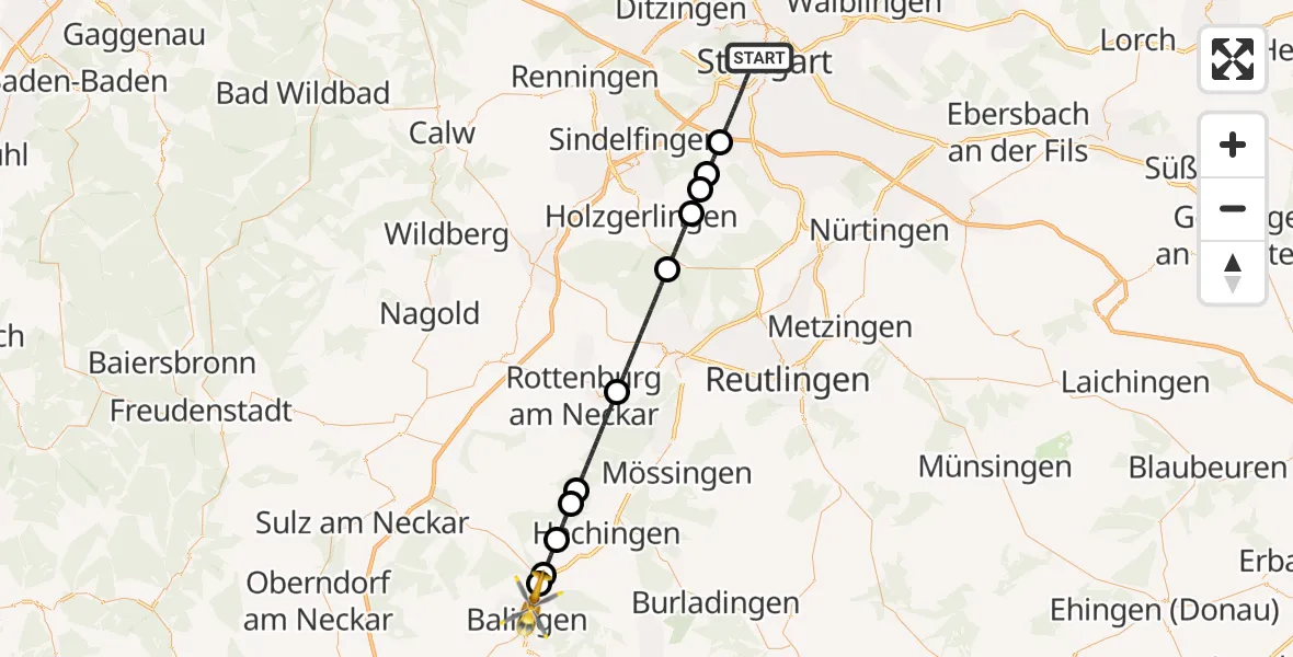 Flugroute Rettungshubschrauber Stuttgart - Balingen, 07 Juni 2026, 10:06