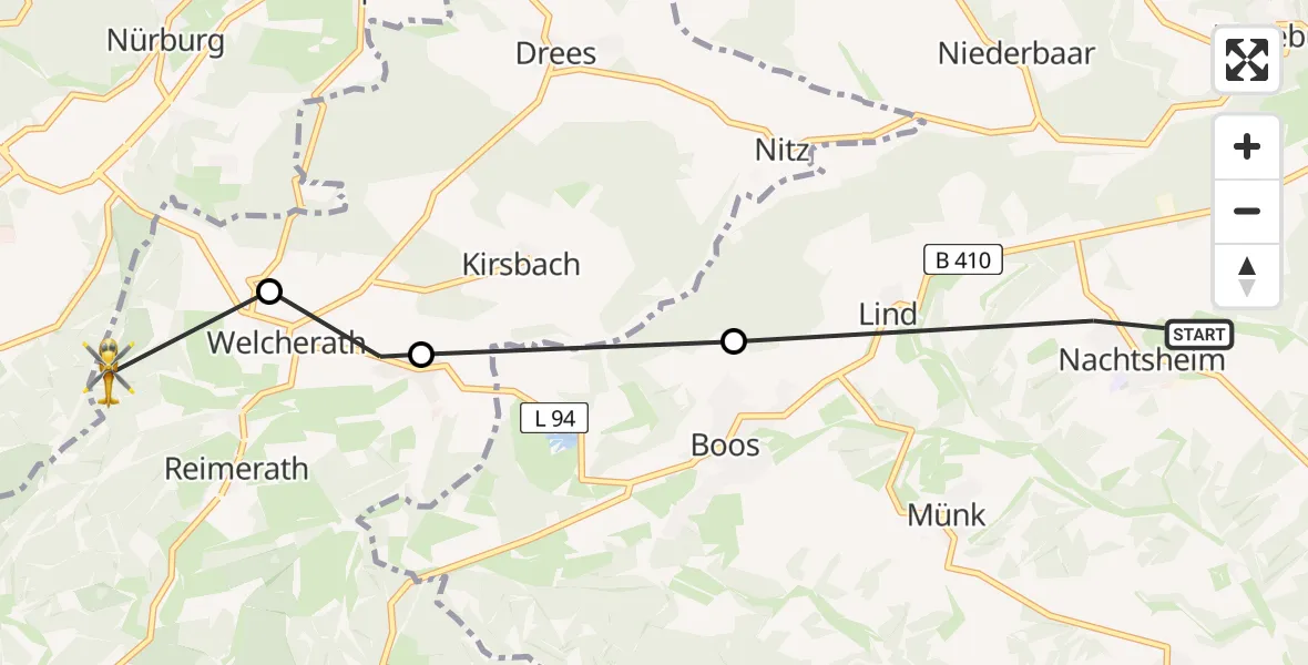 Flugroute Ambulanzhubschrauber Nachtsheim - Welcherath, 07 Juni 2026, 10:27