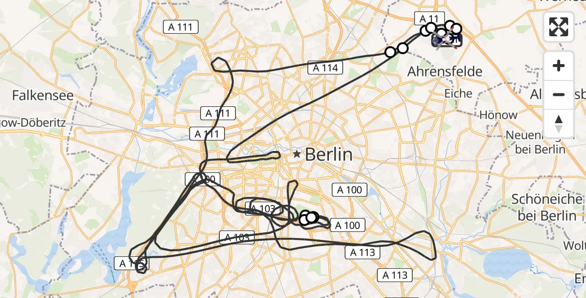 Flugroute Polizeihubschrauber Ahrensfelde Hubschrauberlandeplatz - Ahrensfelde Hubschrauberlandeplatz, 07 Juni 2026, 10:32