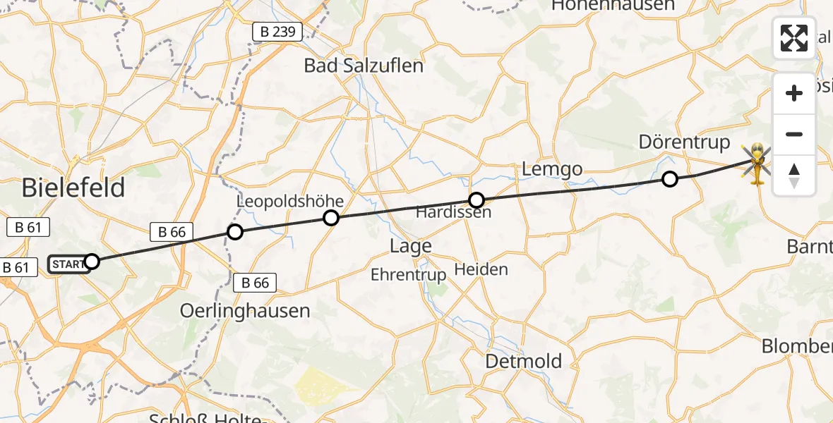 Flugroute Rettungshubschrauber Luftrettungszentrum Bielefeld - Dörentrup, 07 Juni 2026, 10:32