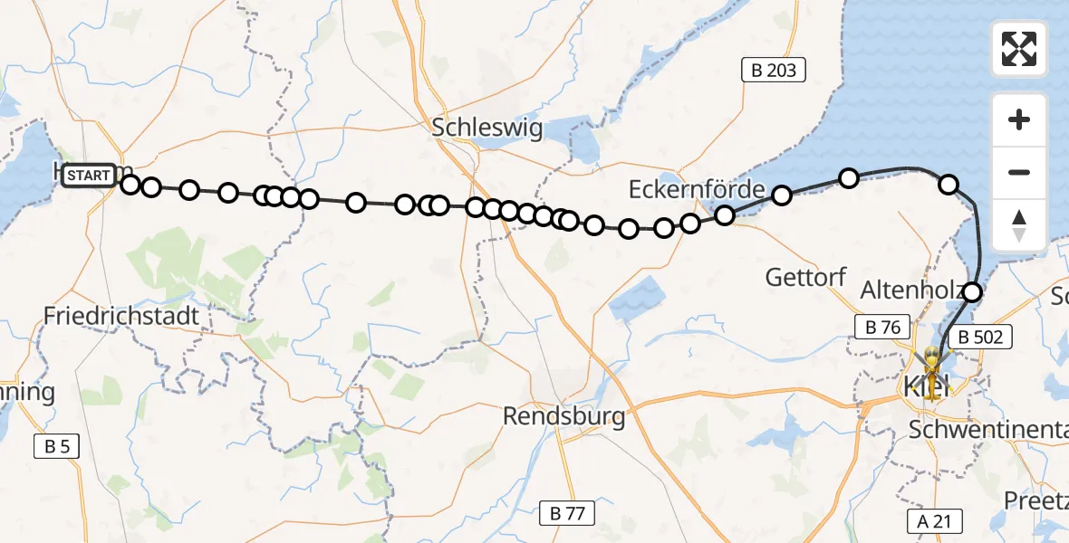Flugroute Rettungshubschrauber Husum - Kiel, 07 Juni 2026, 10:33