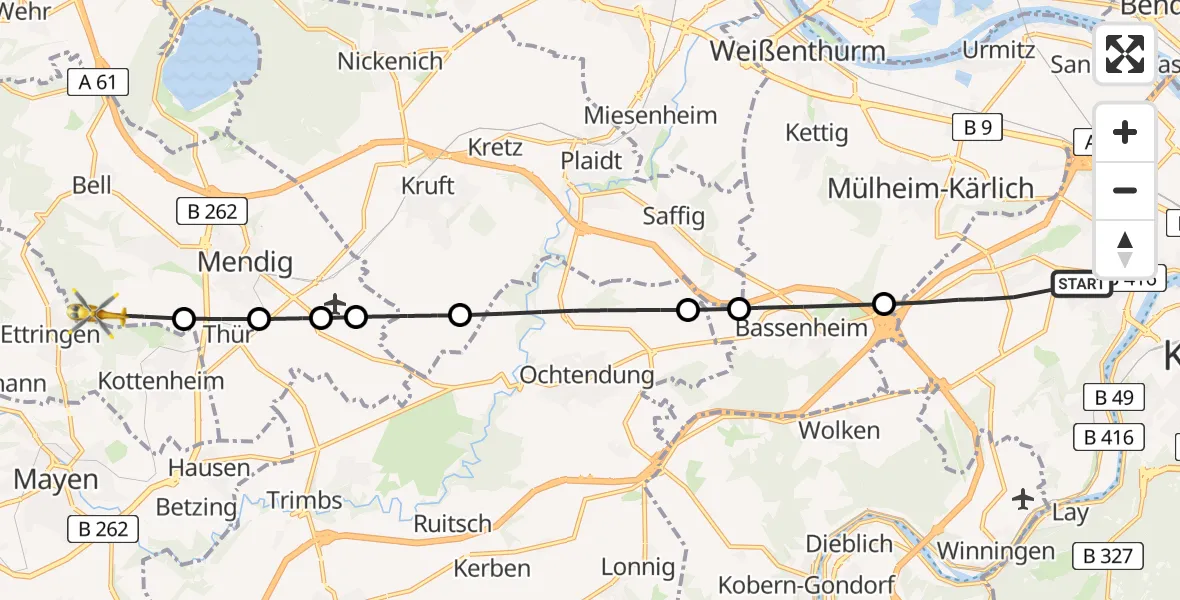 Flugroute Rettungshubschrauber Koblenz - Mendig, 07 Juni 2026, 10:37