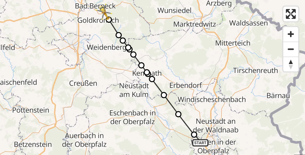 Flugroute Rettungshubschrauber Weiden i.d.OPf. - Bad Berneck i.Fichtelgebirge, 07 Juni 2026, 10:40