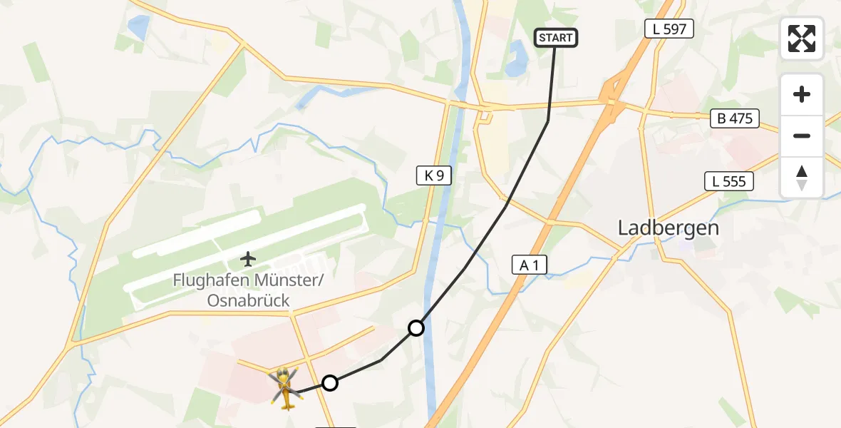 Flugroute Ambulanzhubschrauber Ladbergen - Christoph  Westfalen-ADAC, 07 Juni 2026, 10:46