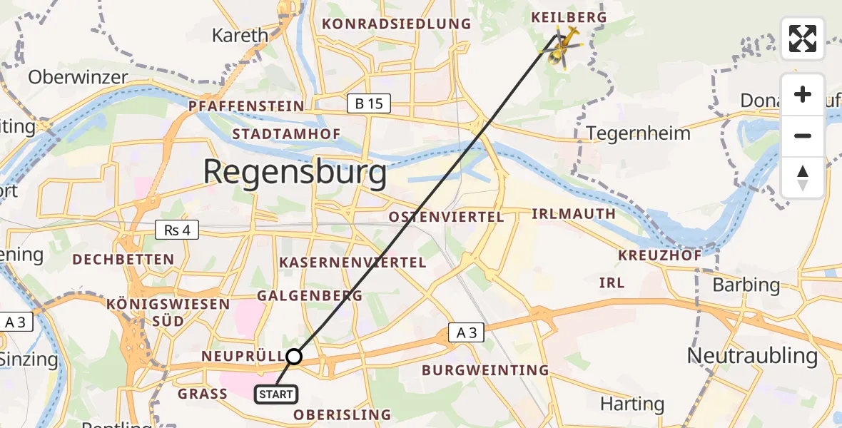 Flugroute Ambulanzhubschrauber DRF Air Rescue Station Regensburg / Regensburg University Hospital - Regensburg, 07 Juni 2026, 11:04