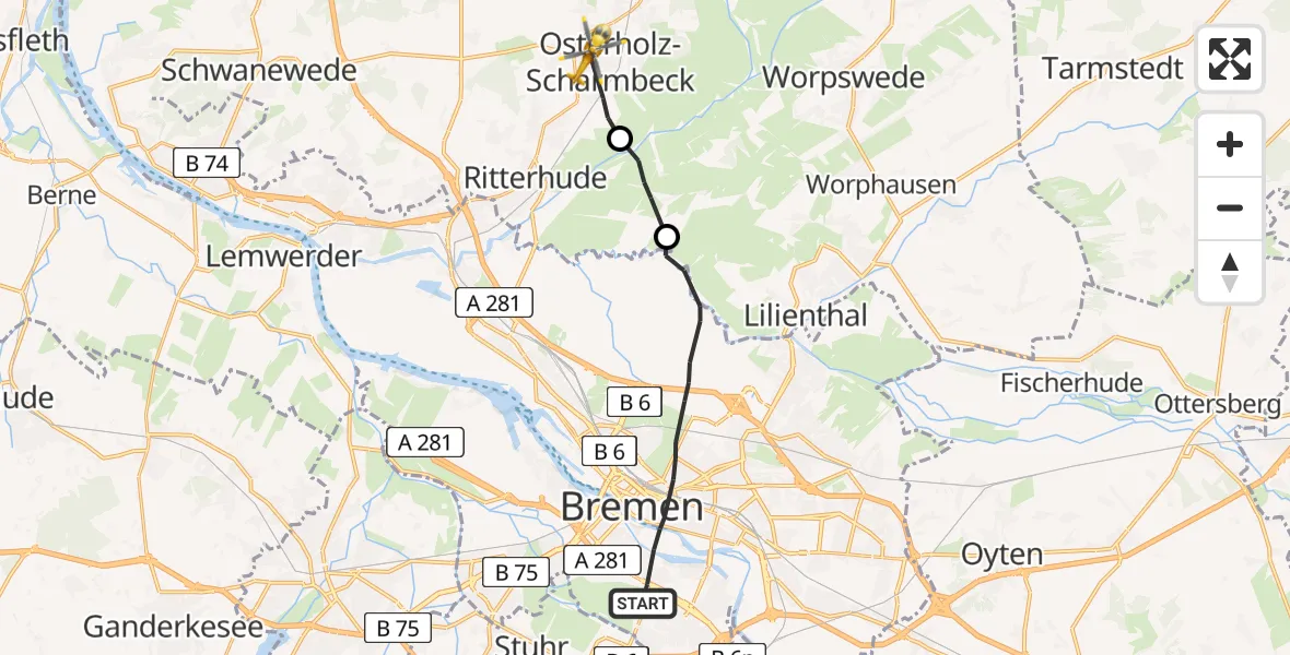 Flugroute Rettungshubschrauber Bremen - Osterholz-Scharmbeck, 07 Juni 2026, 11:05