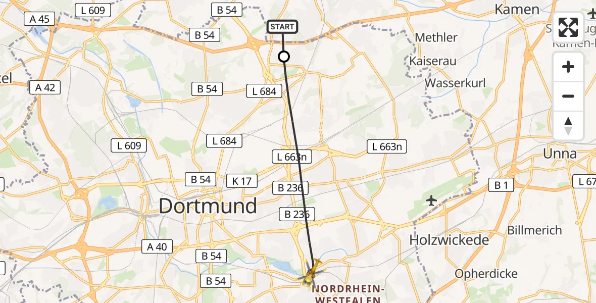 Flugroute Rettungshubschrauber Lünen - Dortmund, 07 Juni 2026, 11:12