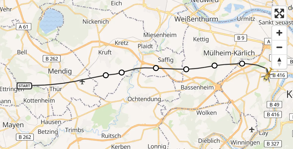 Flugroute Rettungshubschrauber Mendig - Koblenz, 07 Juni 2026, 11:13