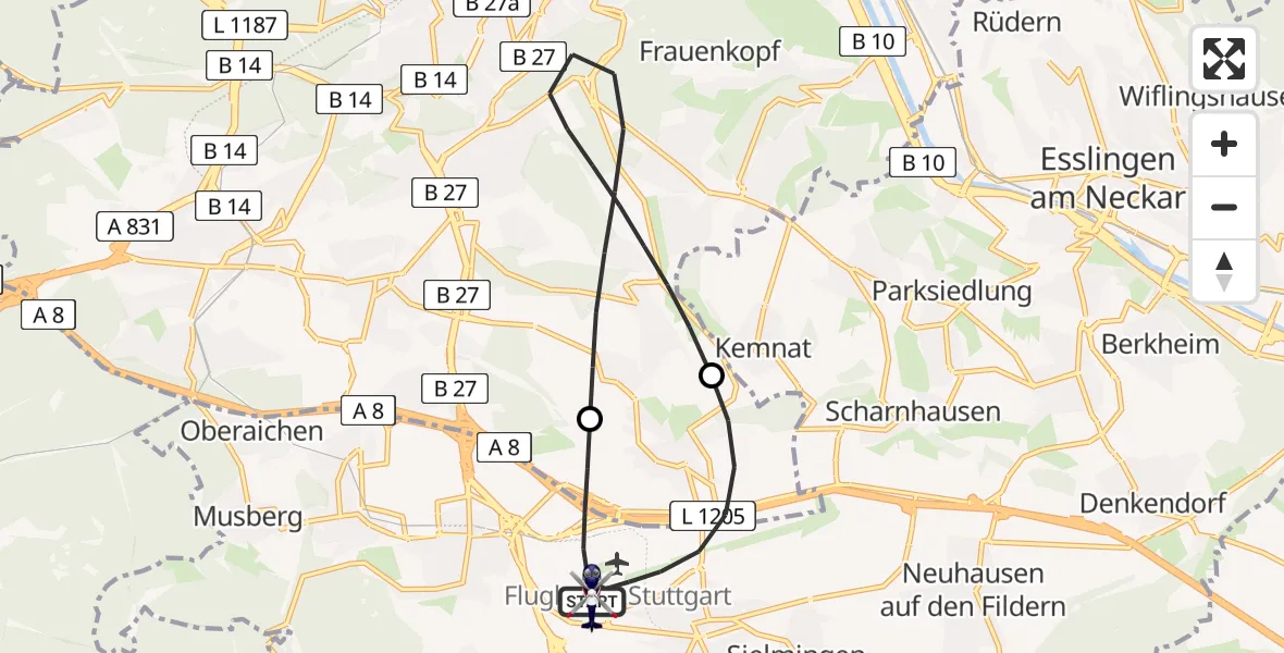Flugroute Polizeihubschrauber Flughafen Stuttgart - Flughafen Stuttgart, 07 Juni 2026, 11:19