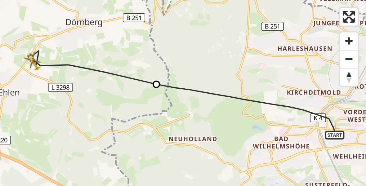 Flugroute Rettungshubschrauber Kassel - Habichtswald, 07 Juni 2026, 11:34