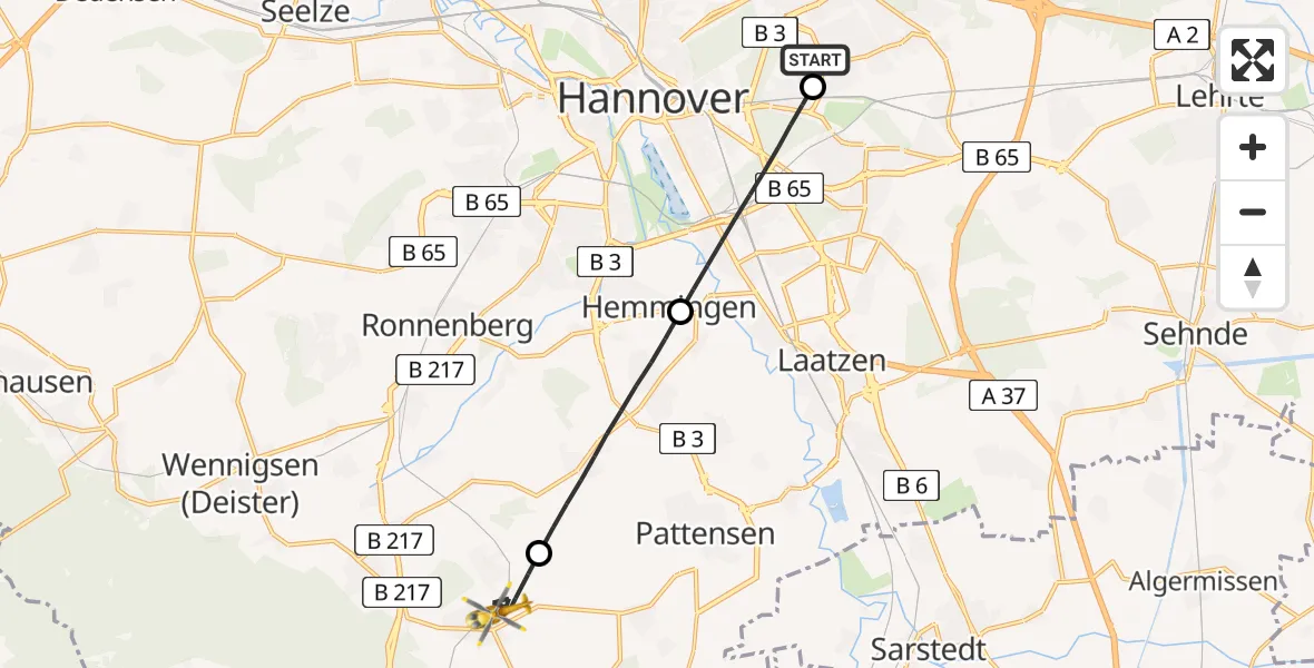 Flugroute Rettungshubschrauber Hannover Luftrettung Hubschrauberlandeplatz (Christoph 4) - Springe, 07 Juni 2026, 11:51