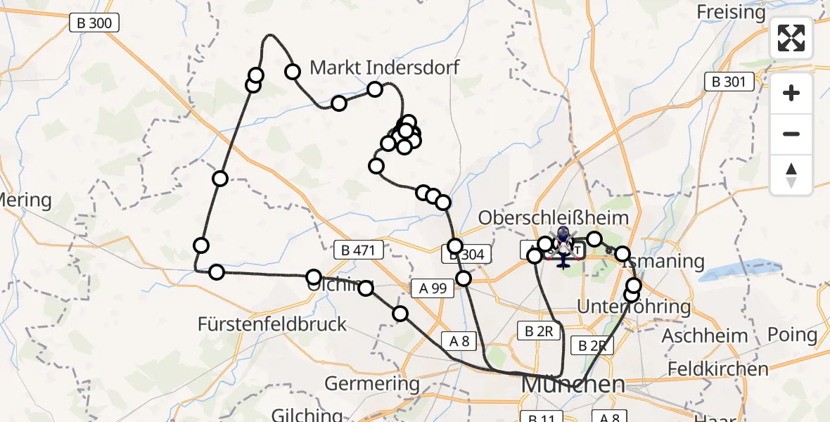 Flugroute Polizeihubschrauber Oberschleißheim - Oberschleißheim, 07 Juni 2026, 11:58
