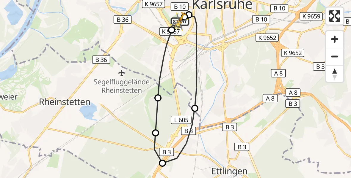 Flugroute Ambulanzhubschrauber Sankt Vincentius Hospital - Sankt Vincentius Hospital, 07 Juni 2026, 12:05