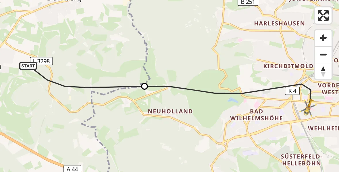 Flugroute Rettungshubschrauber Habichtswald - Kassel, 07 Juni 2026, 12:11